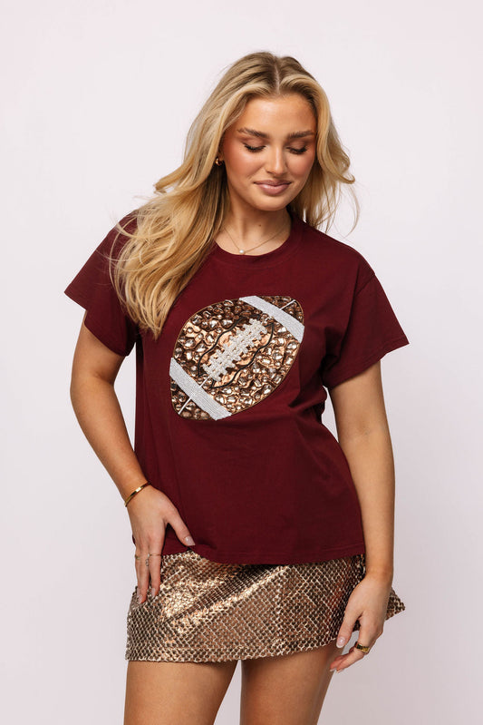Maroon Jeweled Football Tee