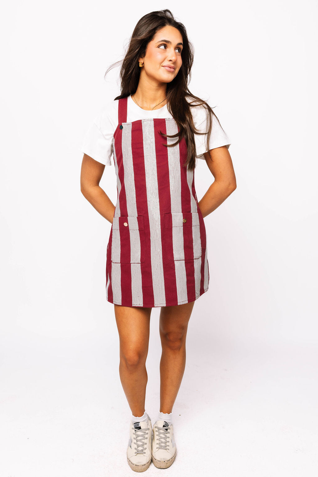 Maroon & Grey Sequin Striped Overall Dress