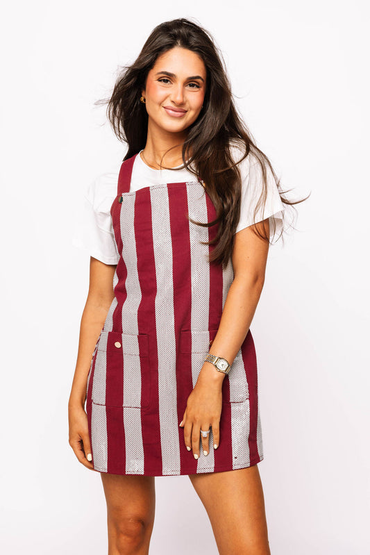 Maroon & Grey Sequin Striped Overall Dress