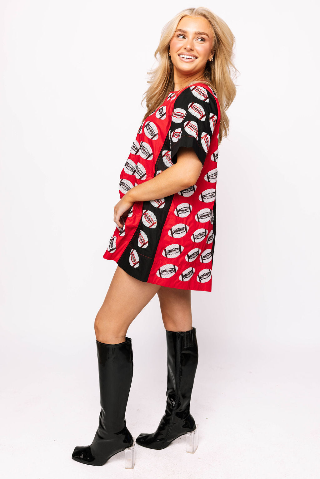 Red & Black Colorblock Football Short Sleeve Dress
