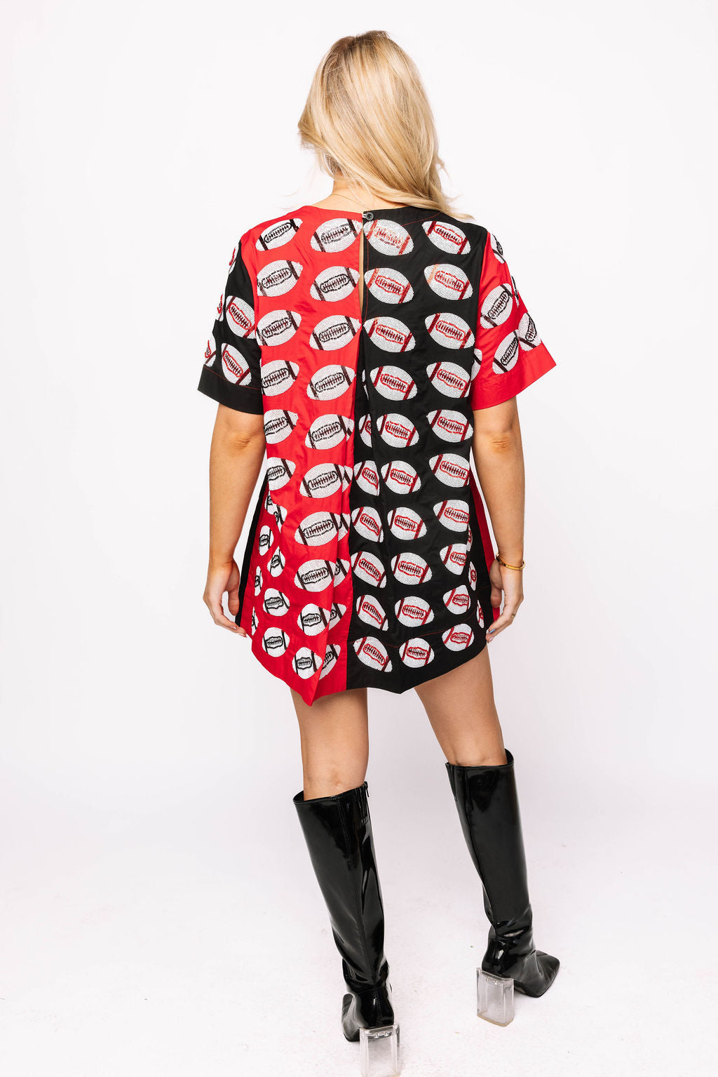 Red & Black Colorblock Football Short Sleeve Dress