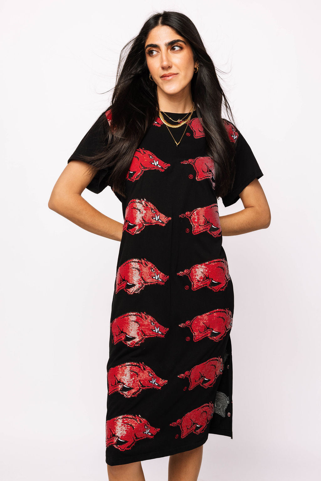 Licensed Arkansas Mascot Midi Tee Dress