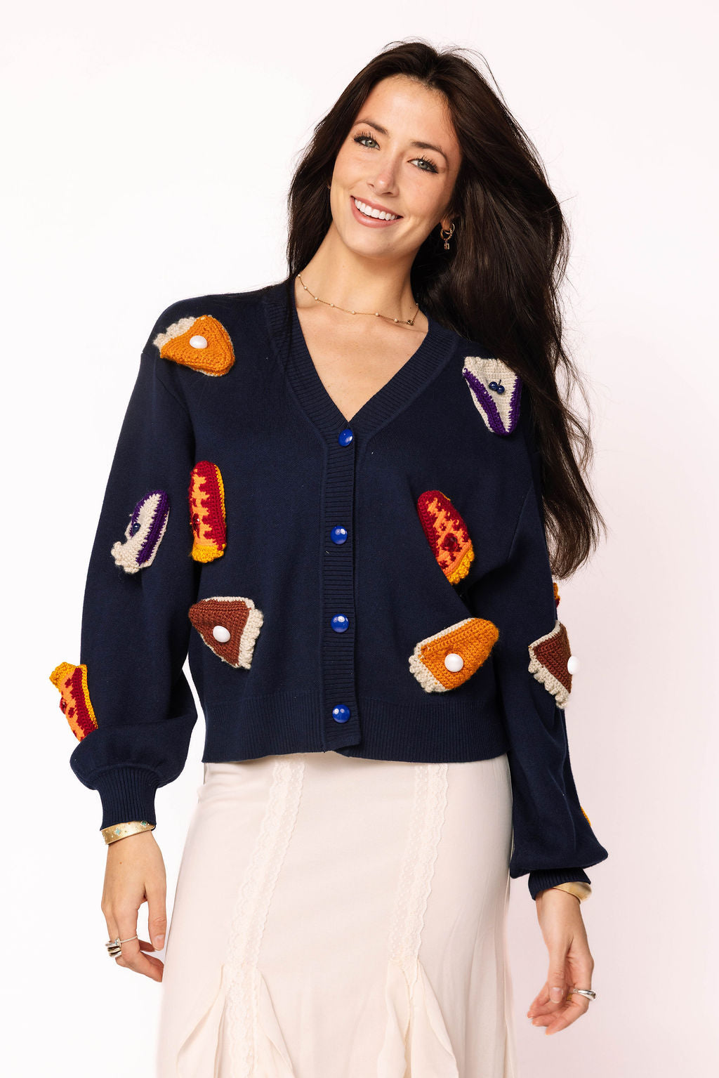 Navy Knit Pies On Plate Cardigan
