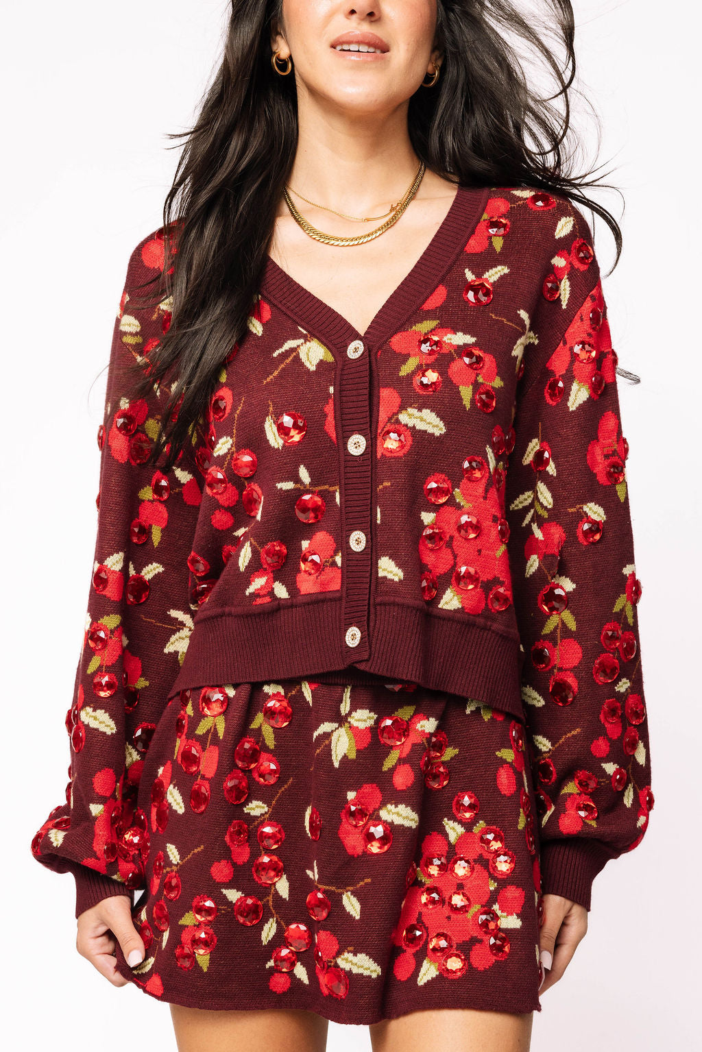 Maroon Cranberries Button Up Sweater
