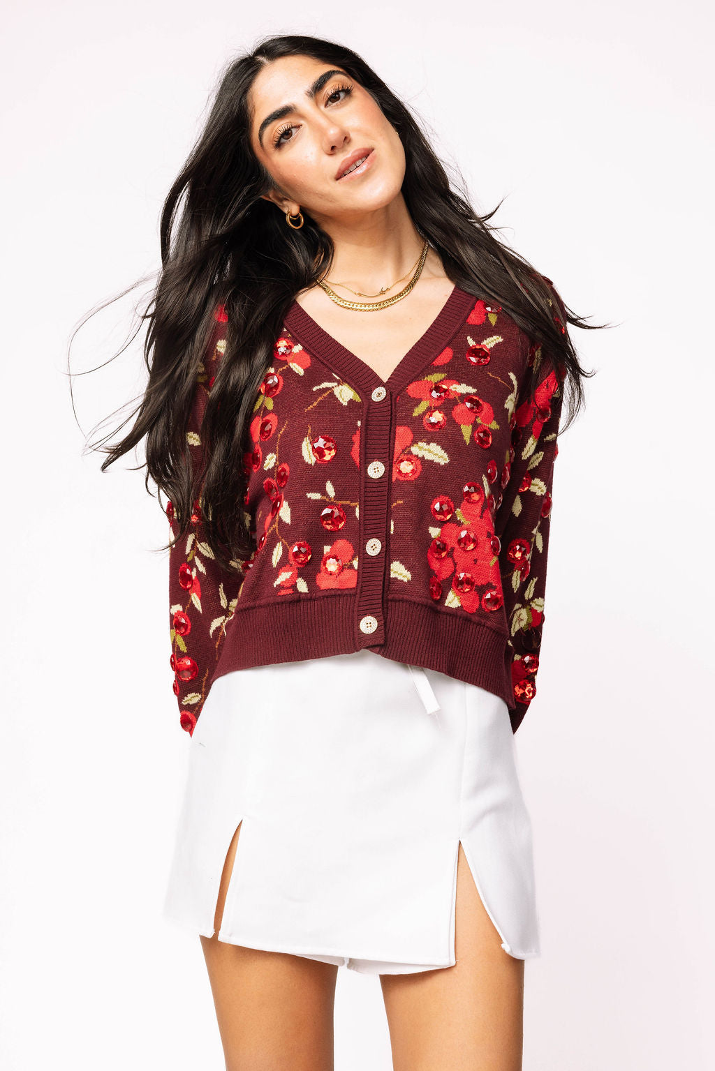 Maroon Cranberries Button Up Sweater