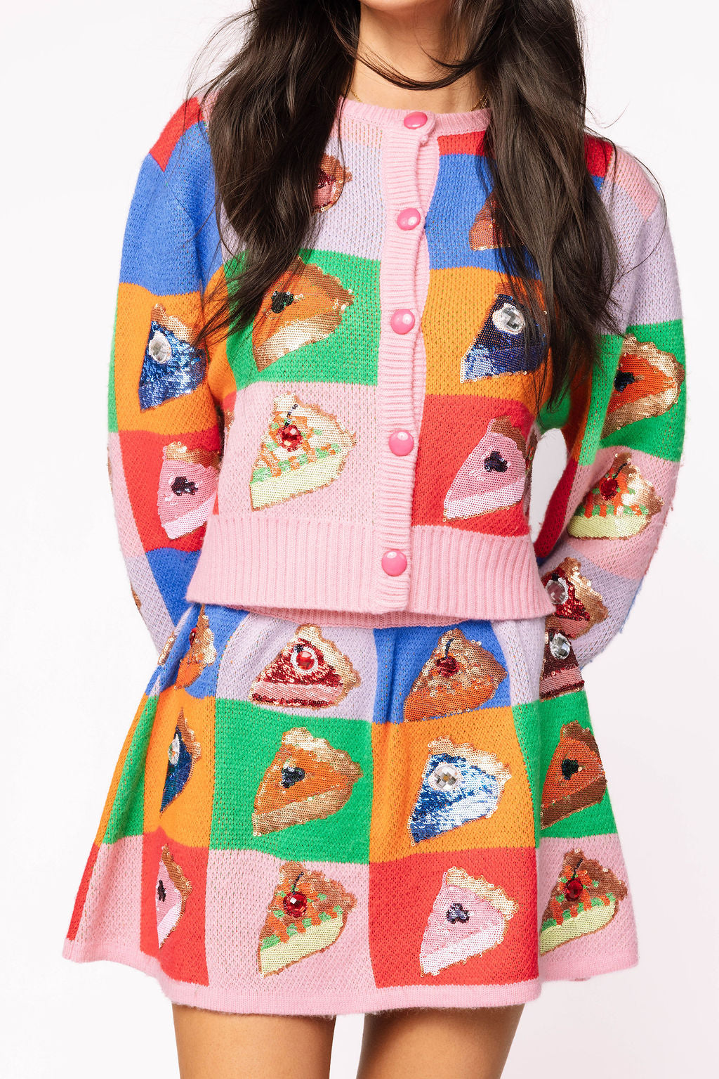 Rainbow Colorblock Piece of Pie Button Up Sweater