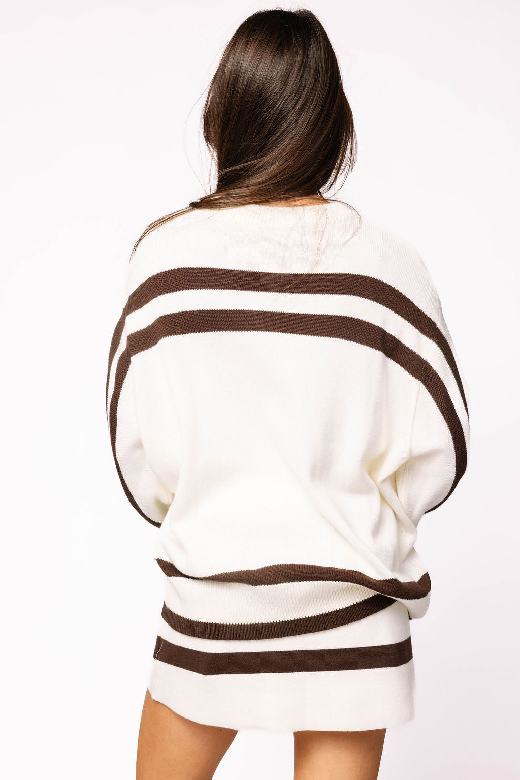 White & Brown Stripe 'Gobble' Long Sleeve Sweater