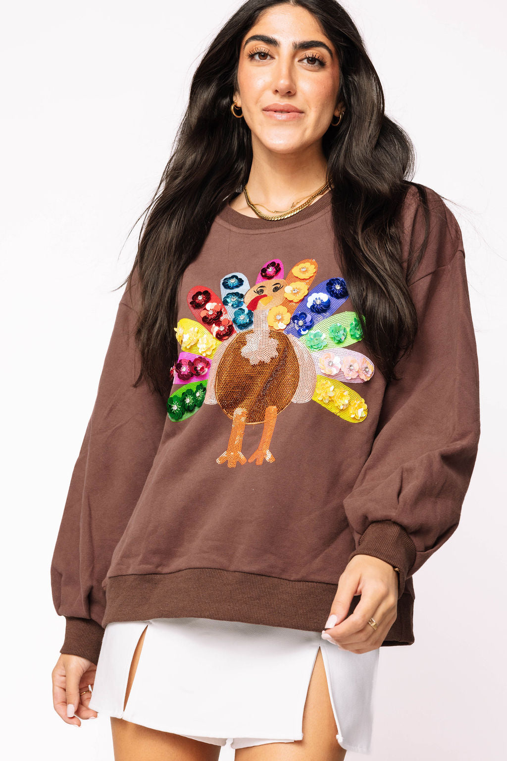 Brown Rainbow Flower Turkey Sweatshirt