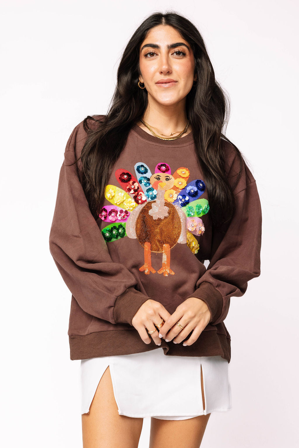 Brown Rainbow Flower Turkey Sweatshirt