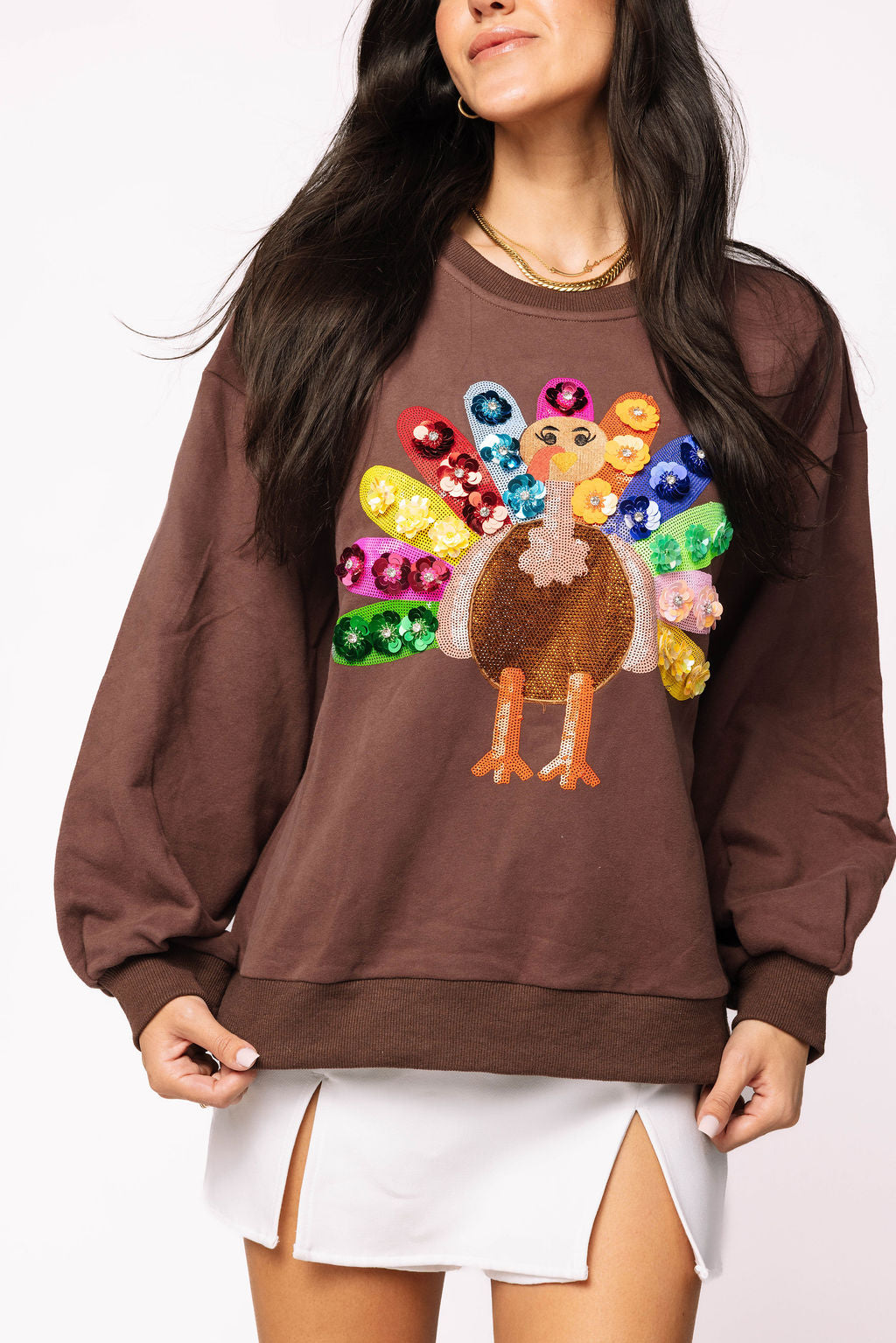 Brown Rainbow Flower Turkey Sweatshirt
