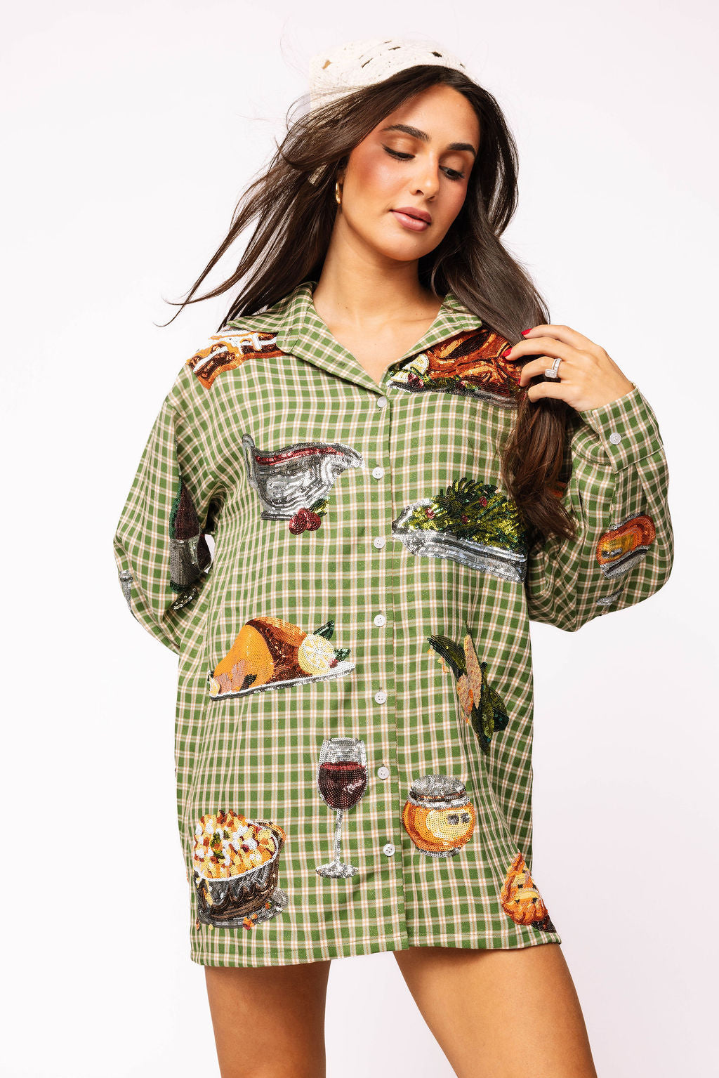 Green Plaid Queen of Turkey Button Up Dress