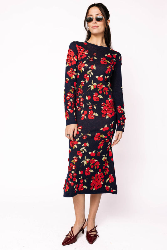 Navy Cranberries Midi Dress