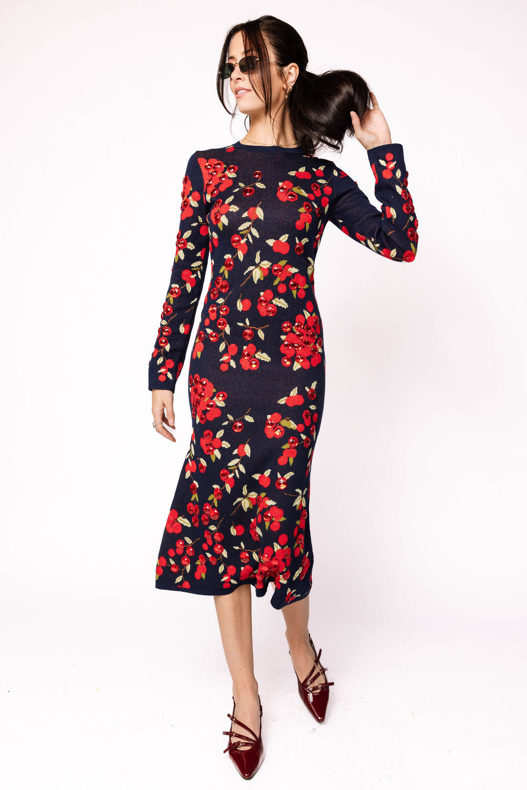 Navy Cranberries Midi Dress