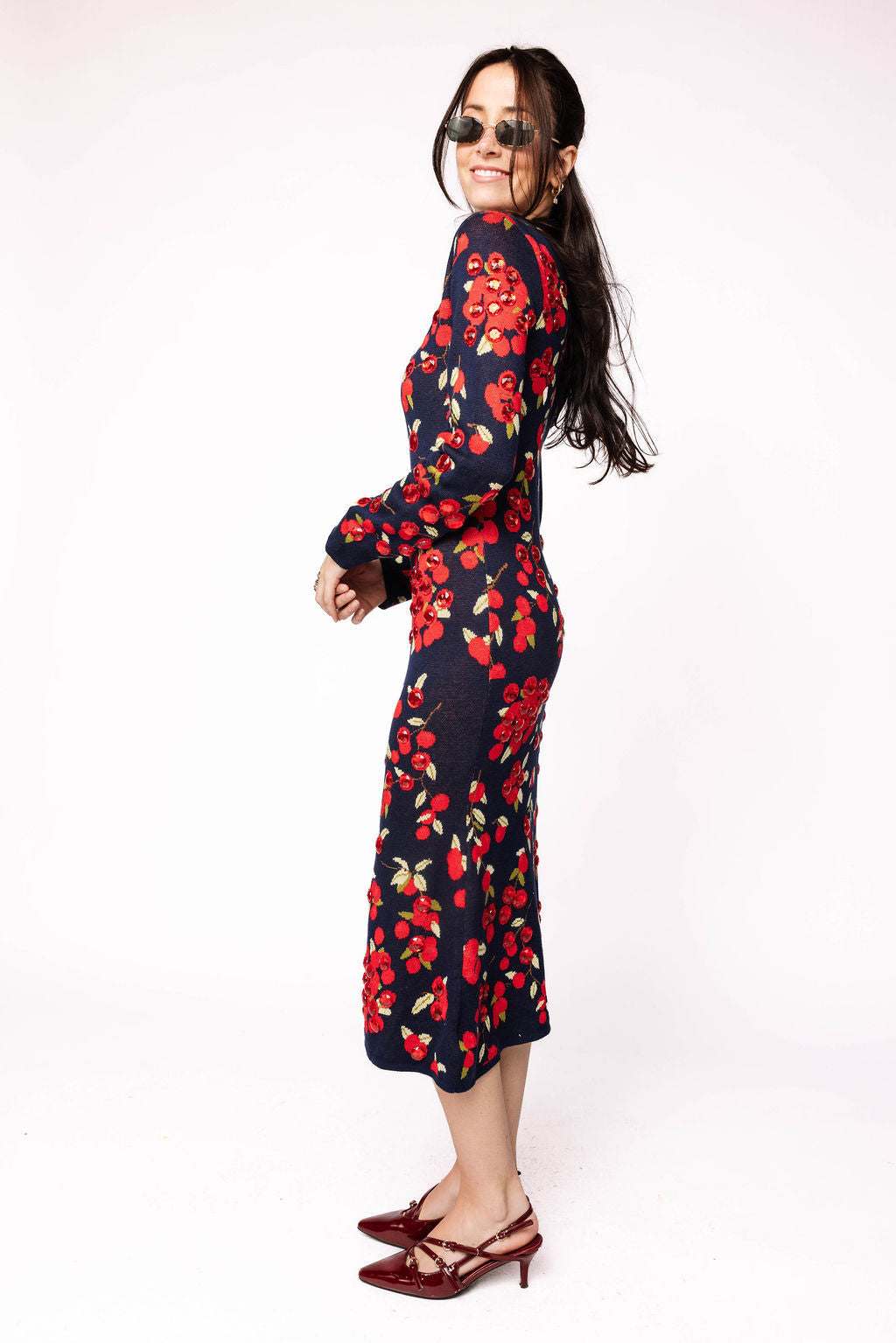 Navy Cranberries Midi Dress