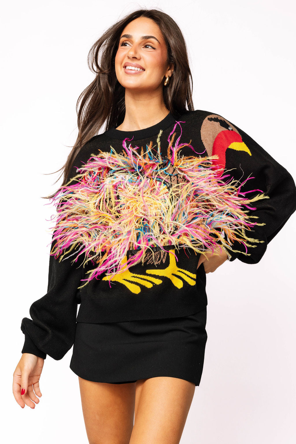 Black Feather Turkey Sweater