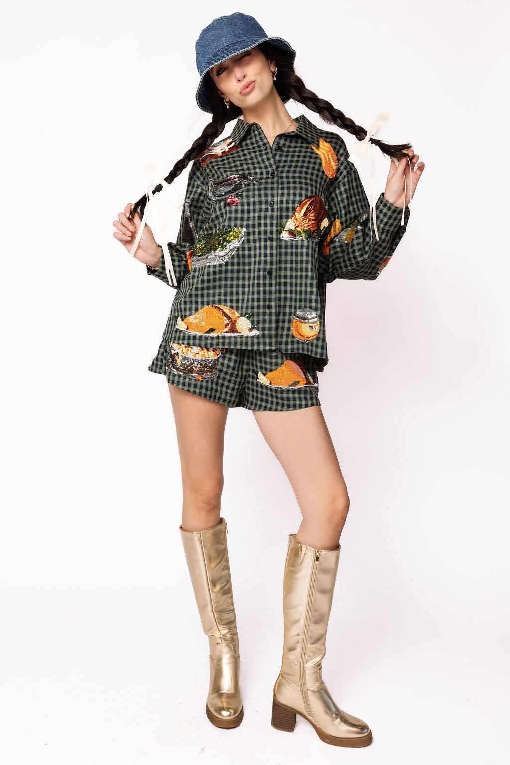 Navy Plaid Queen of Turkey Button Up Long Sleeve Top