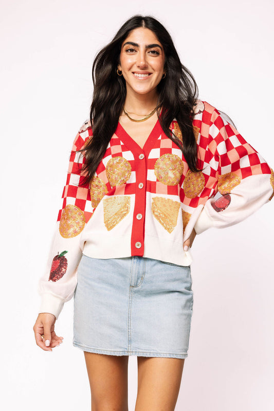 Red & White Apple Pie Button Up Cardigan