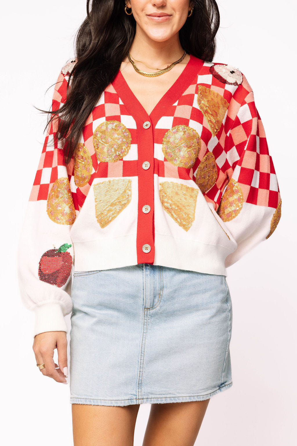 Red & White Apple Pie Button Up Cardigan