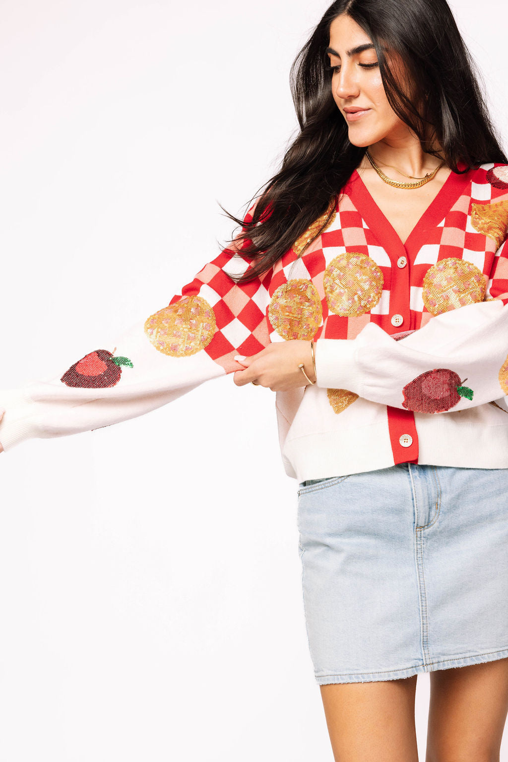 Red & White Apple Pie Button Up Cardigan
