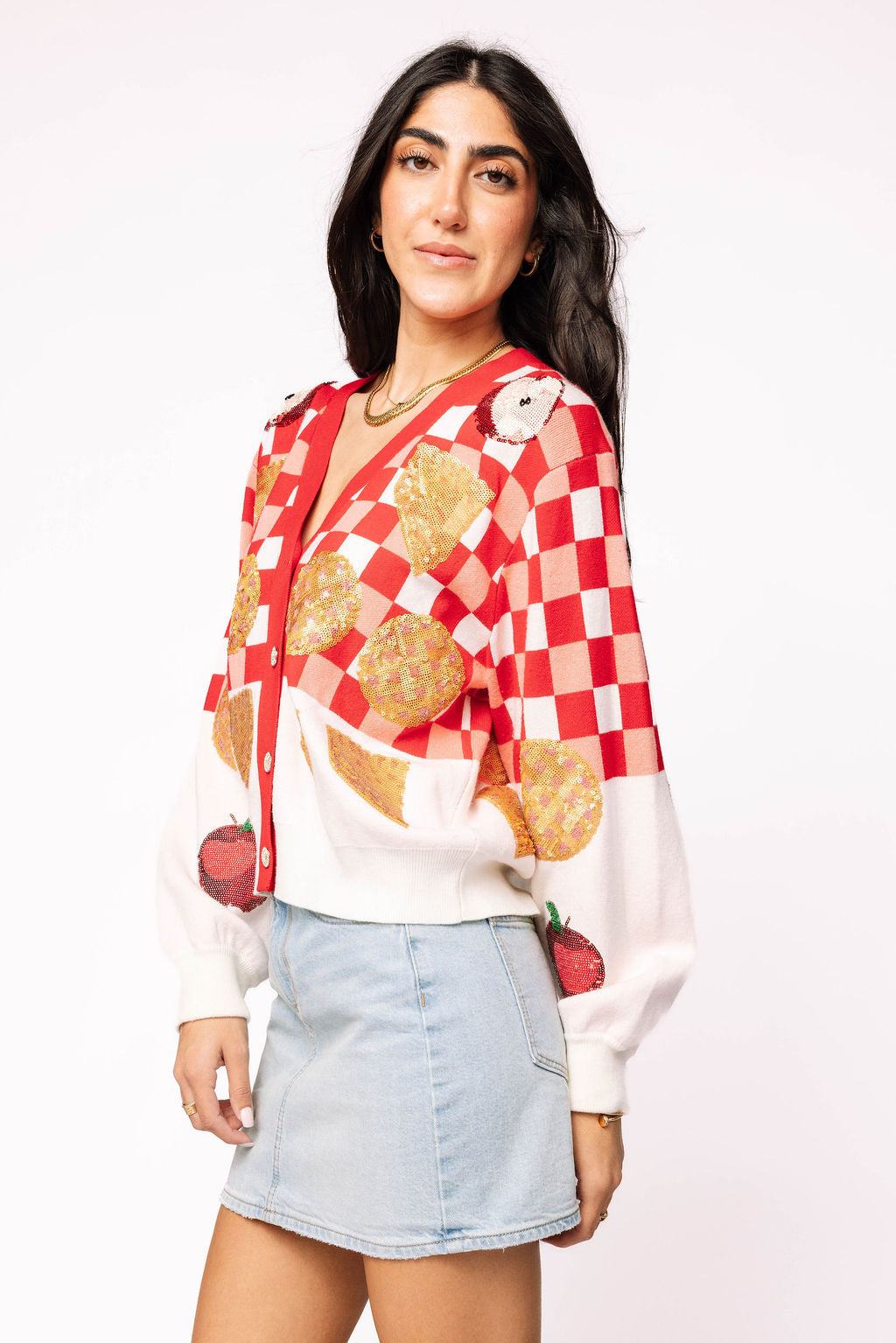 Red & White Apple Pie Button Up Cardigan