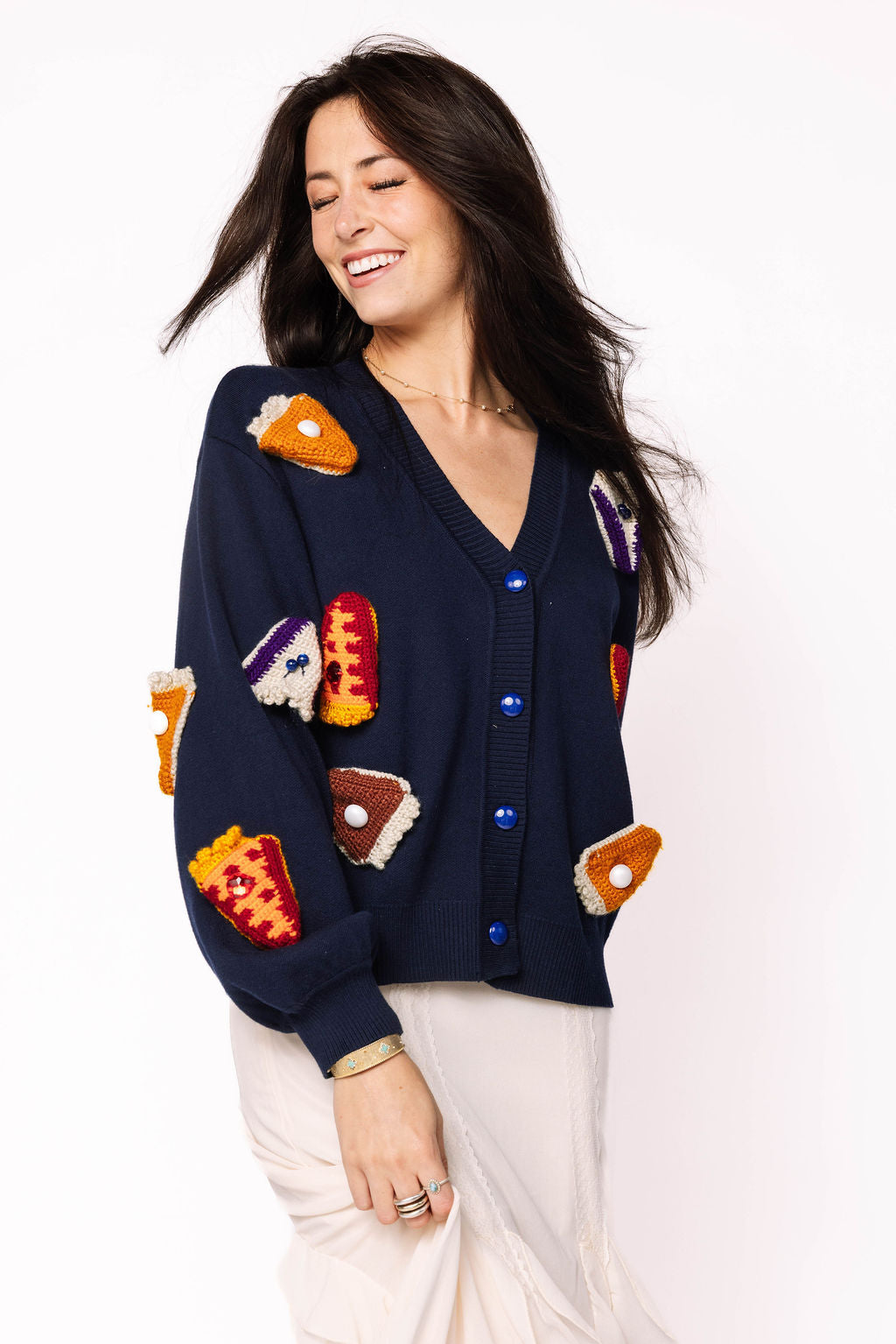 Navy Knit Pies On Plate Cardigan