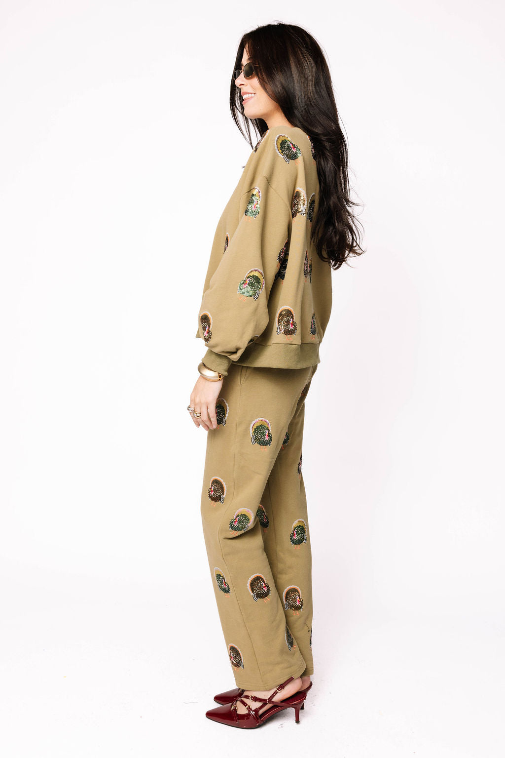 Olive Green Scattered Turkey Sweatpant