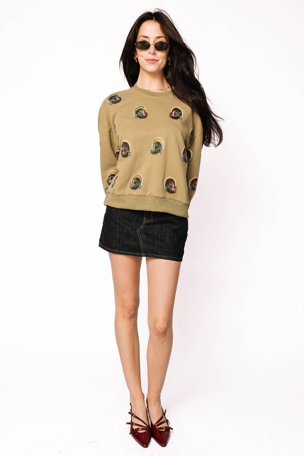 Olive Green Scattered Turkey Sweatshirt
