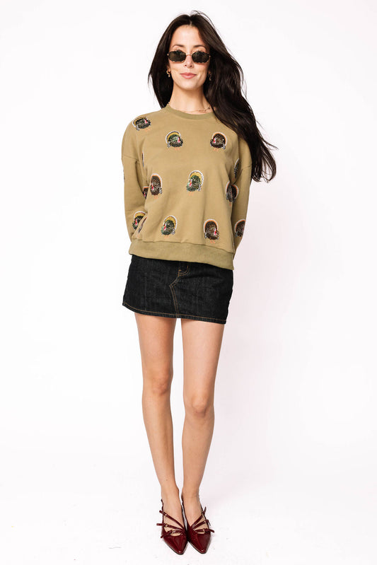 Olive Green Scattered Turkey Sweatshirt