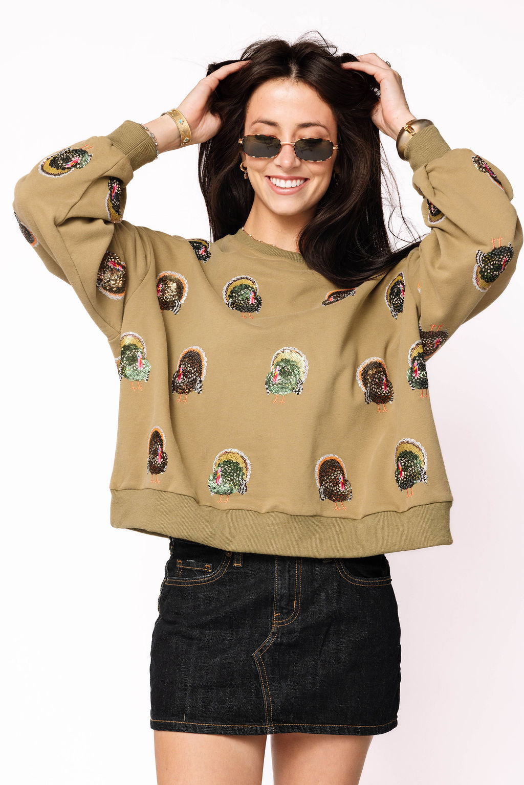 Olive Green Scattered Turkey Sweatshirt