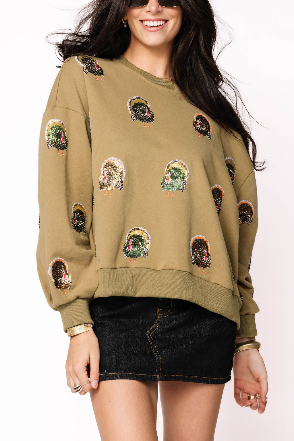 Olive Green Scattered Turkey Sweatshirt