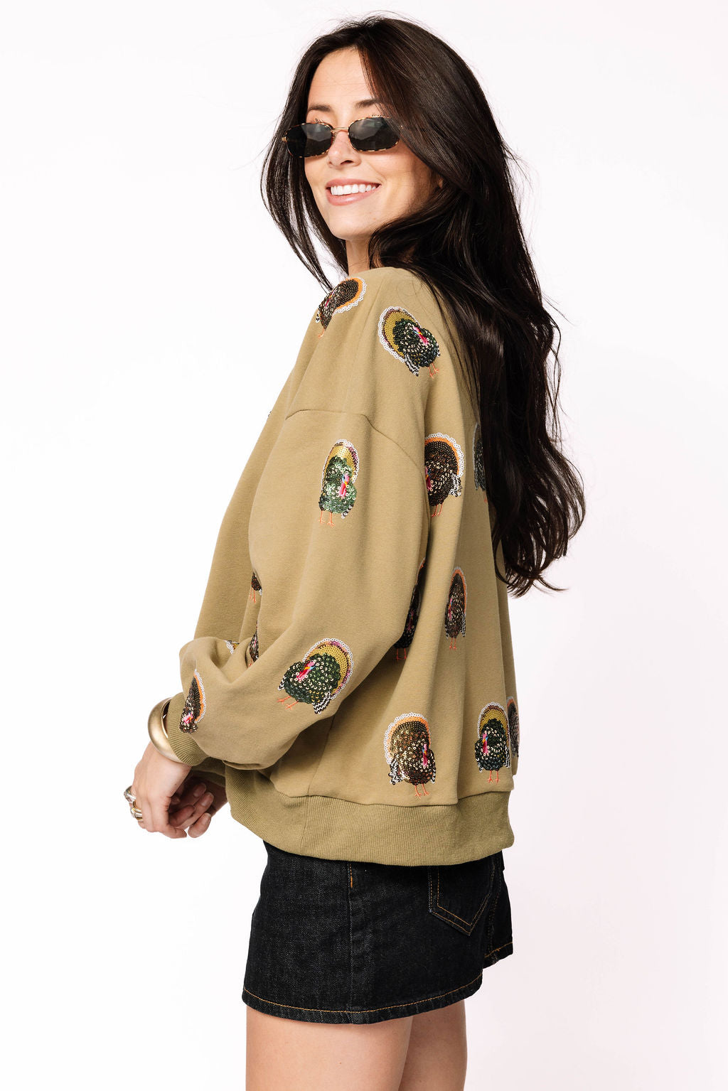 Olive Green Scattered Turkey Sweatshirt