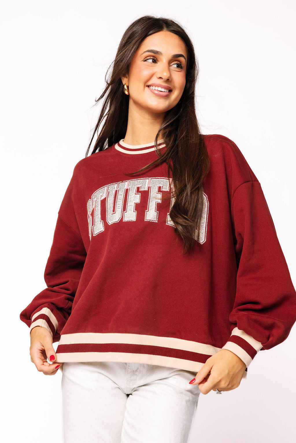 Maroon & Ivory Rhinestone 'Stuffed" Sweatshirt