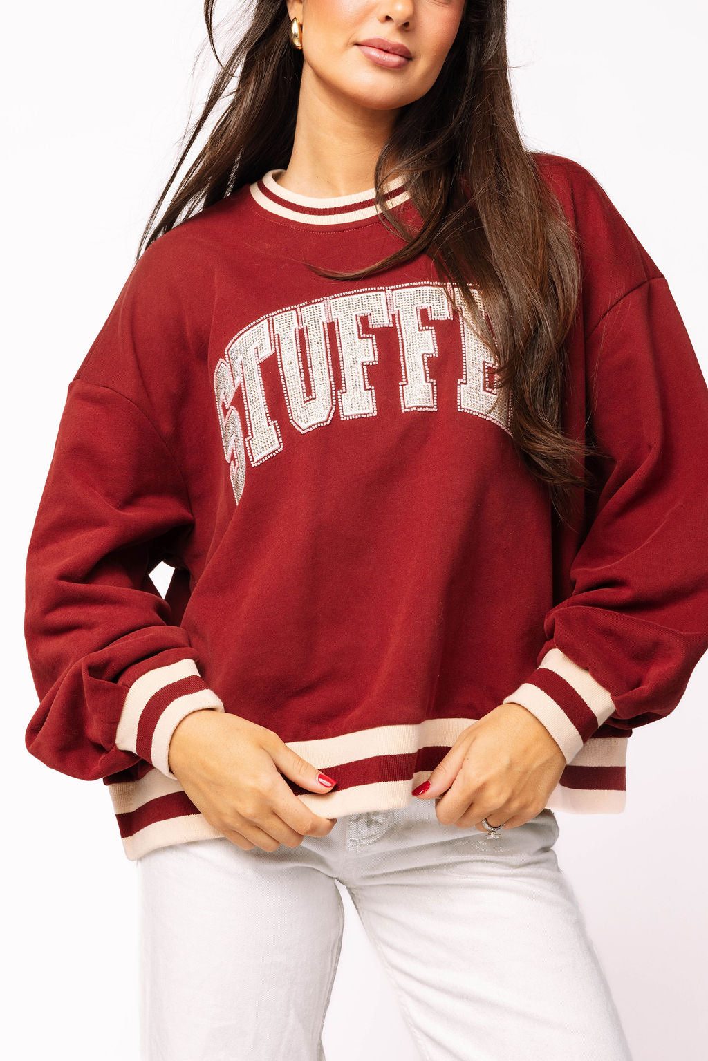 Maroon & Ivory Rhinestone 'Stuffed" Sweatshirt