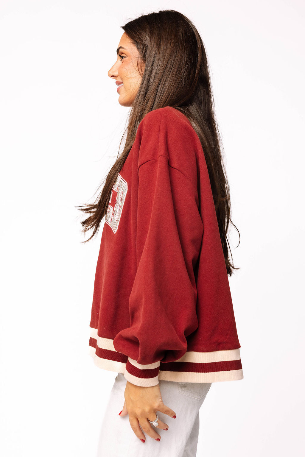 Maroon & Ivory Rhinestone 'Stuffed" Sweatshirt