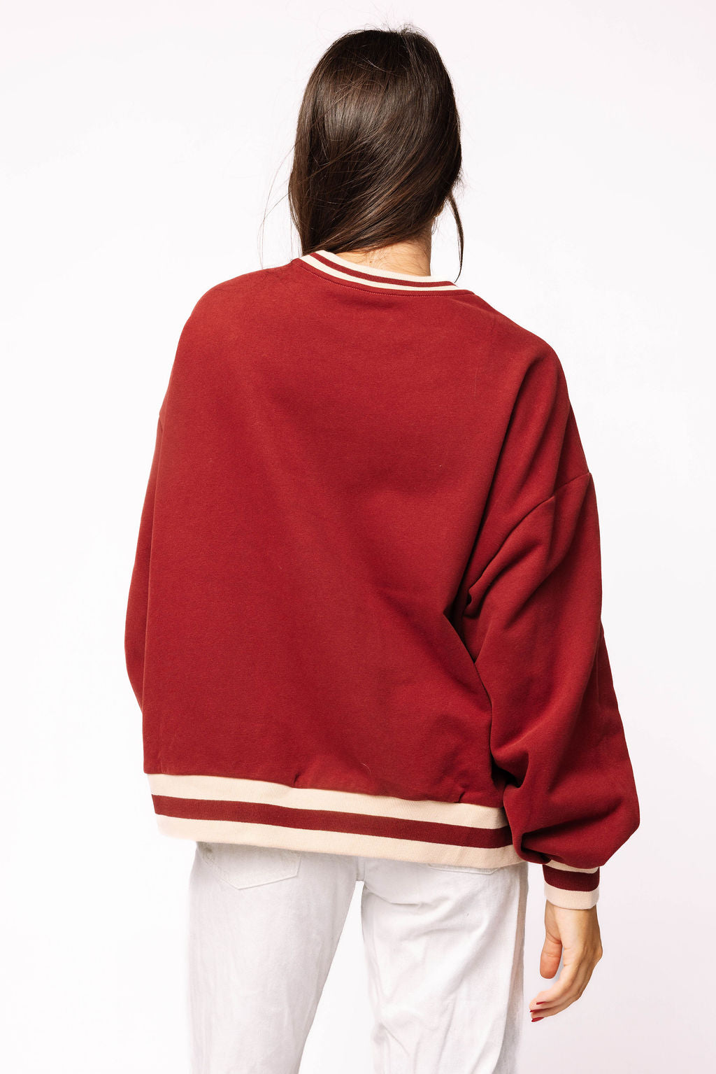 Maroon & Ivory Rhinestone 'Stuffed" Sweatshirt