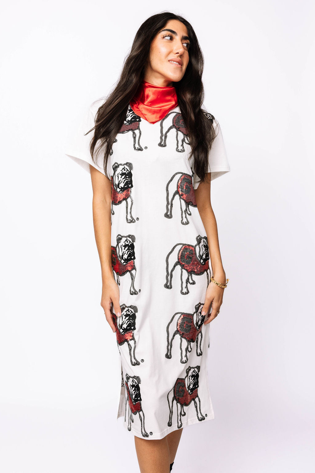 Licensed White Sequin Georgia Bulldog Midi Dress
