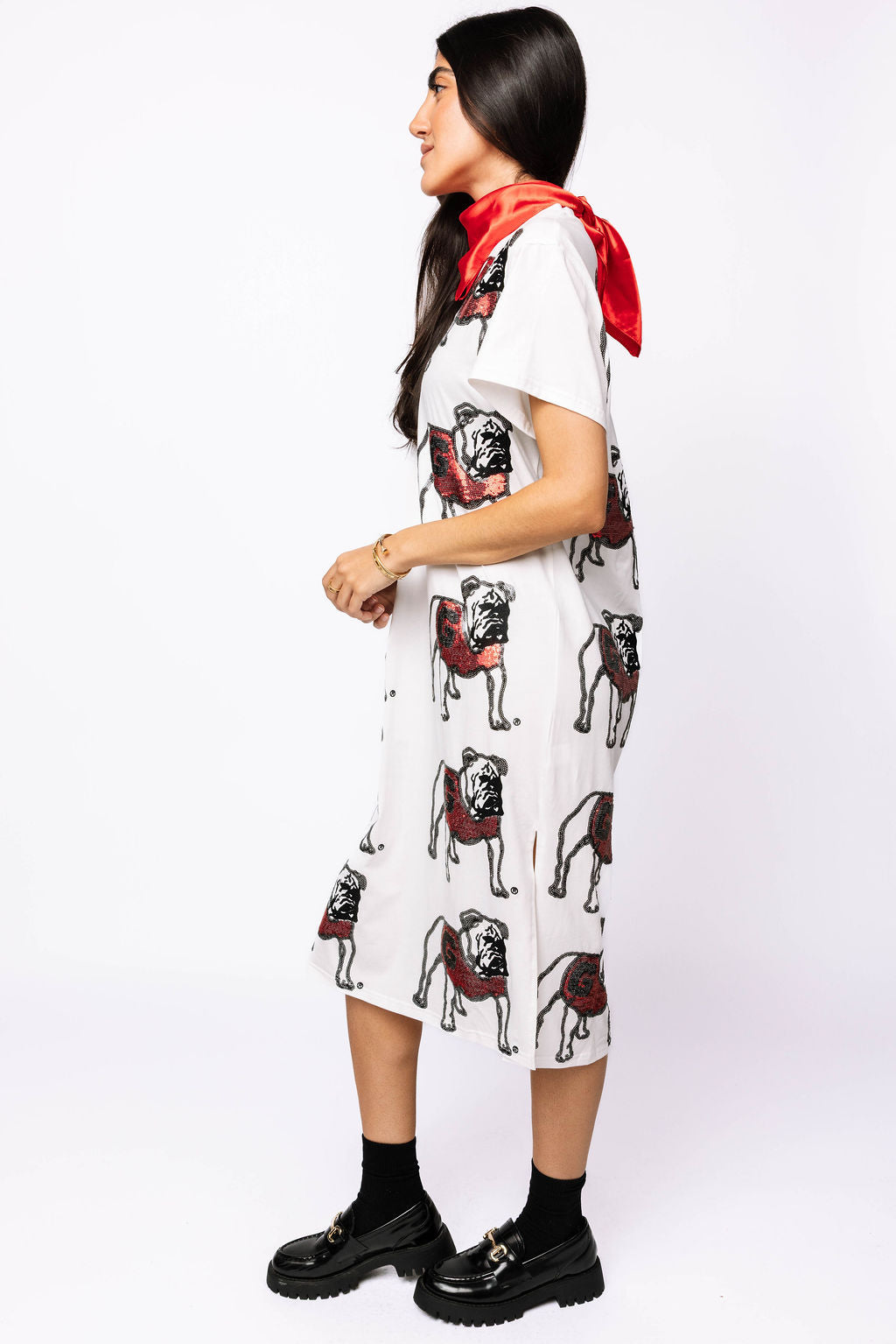 Licensed White Sequin Georgia Bulldog Midi Dress