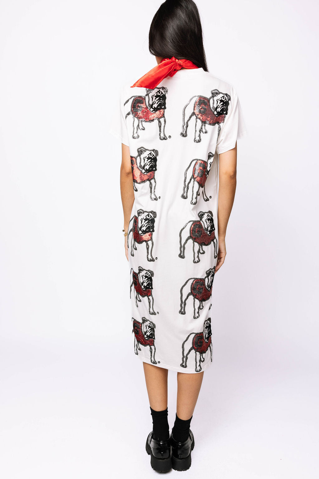 Licensed White Sequin Georgia Bulldog Midi Dress
