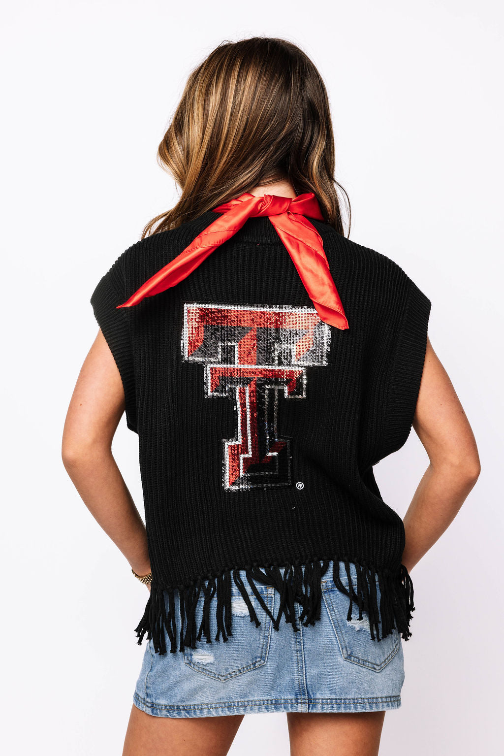 Licensed-Black & Red 'Wreck Em' Fringe Sweater Vest