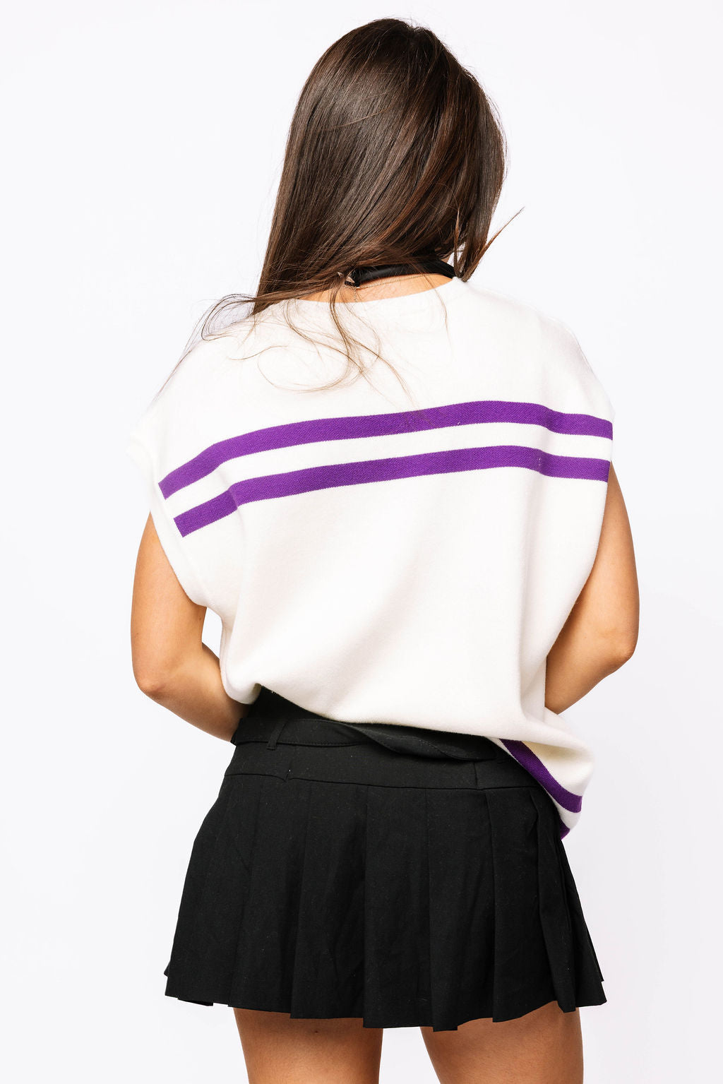 Licensed- White & Purple TCU Hornfrogs Striped Short Sleeve Top