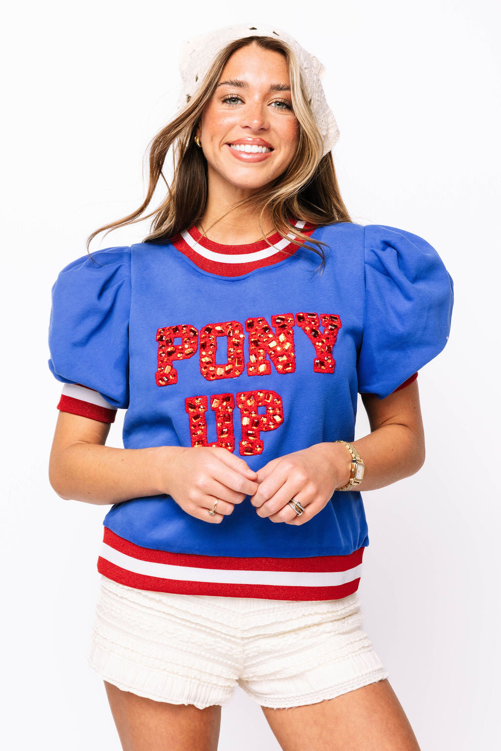Licensed Royal & Red Poof Sleeve 'Pony Up' Short Sleeve Top