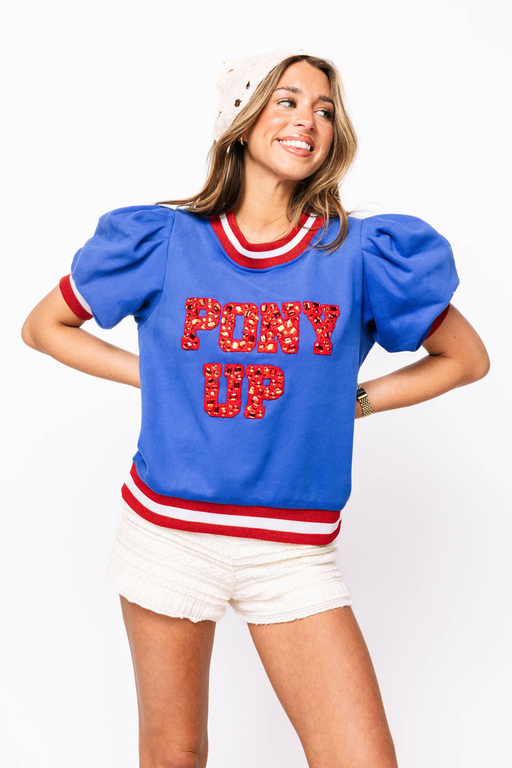 Licensed Royal & Red Poof Sleeve 'Pony Up' Short Sleeve Top