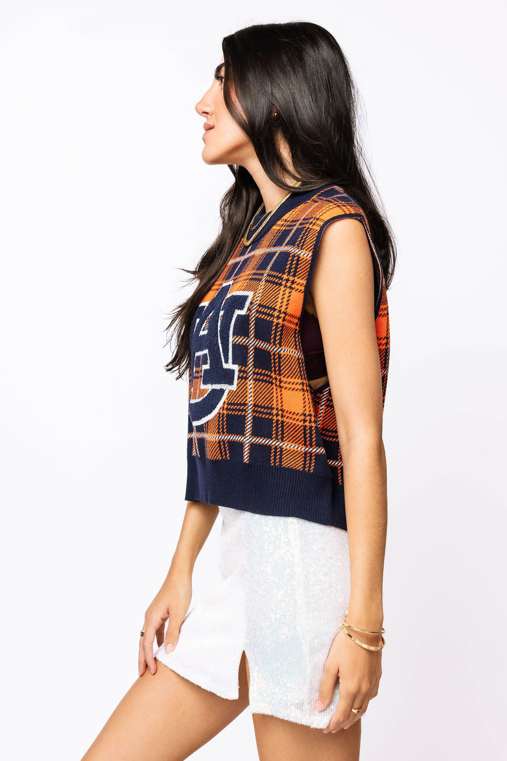 Licensed- Navy & Orange Plaid Auburn Sweater Vest