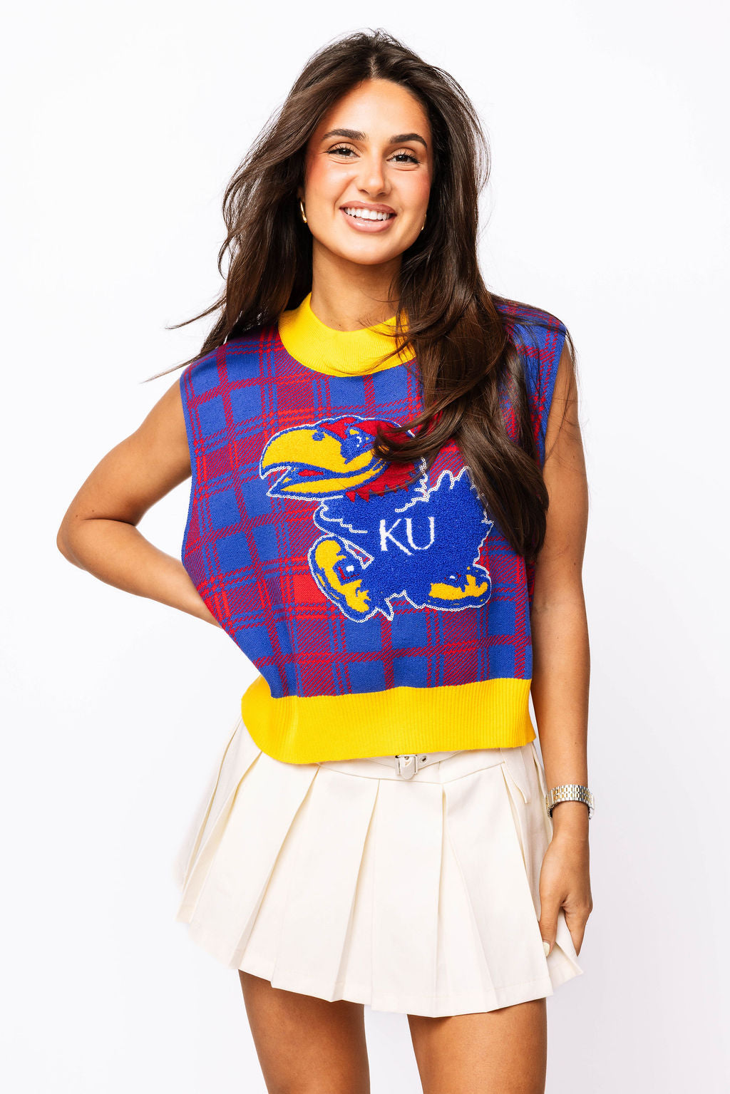 Licensed- Red & Royal Plaid KU Jayhawks Sweater Vest