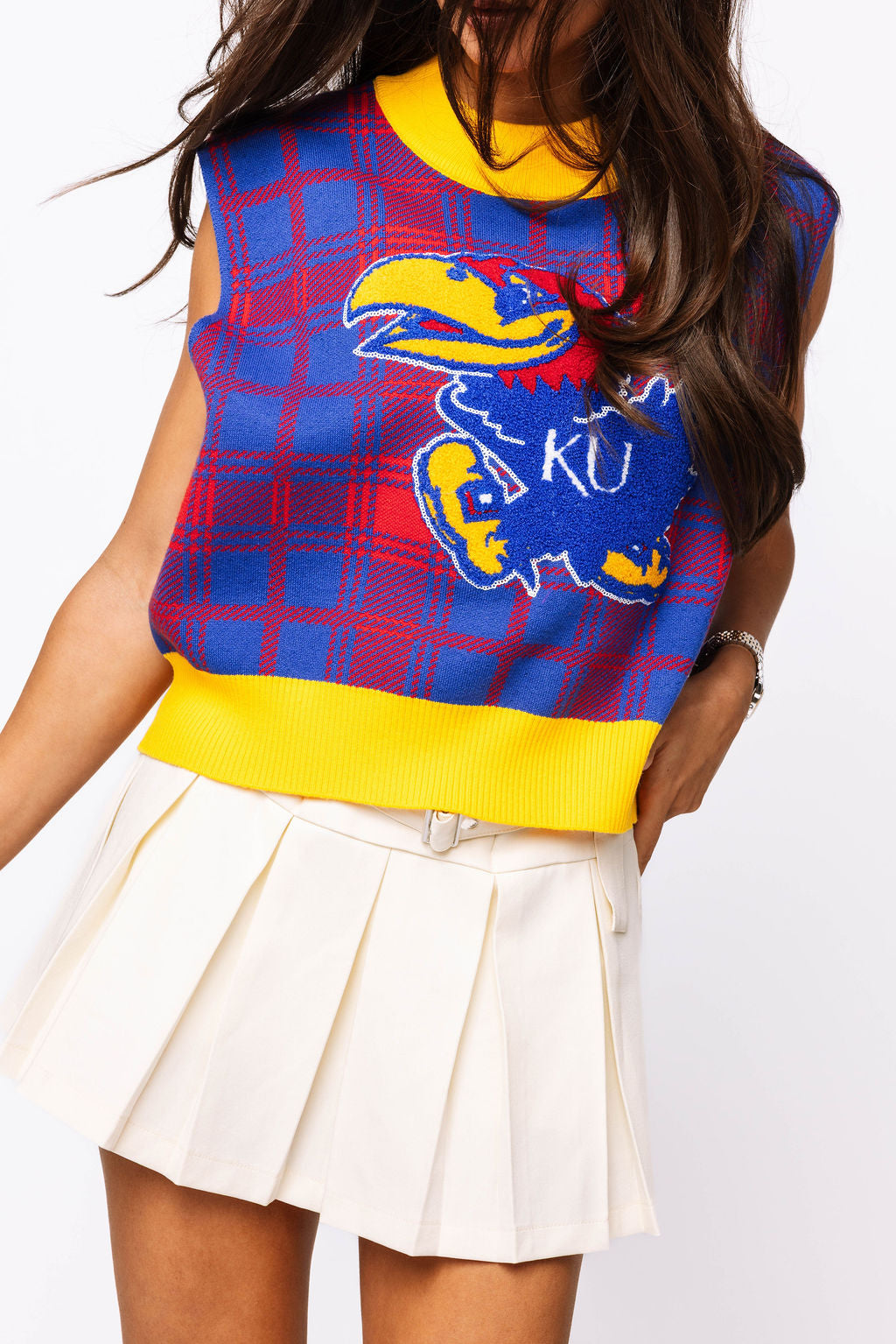 Licensed- Red & Royal Plaid KU Jayhawks Sweater Vest