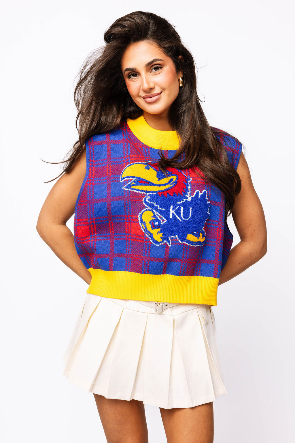 Licensed- Red & Royal Plaid KU Jayhawks Sweater Vest