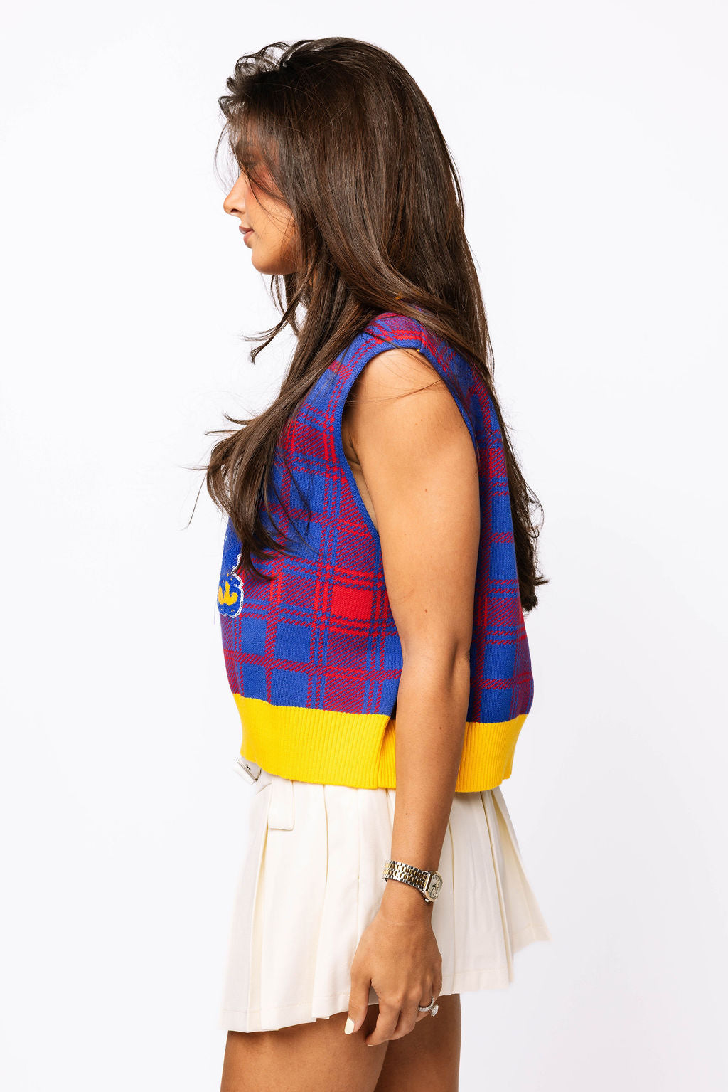 Licensed- Red & Royal Plaid KU Jayhawks Sweater Vest