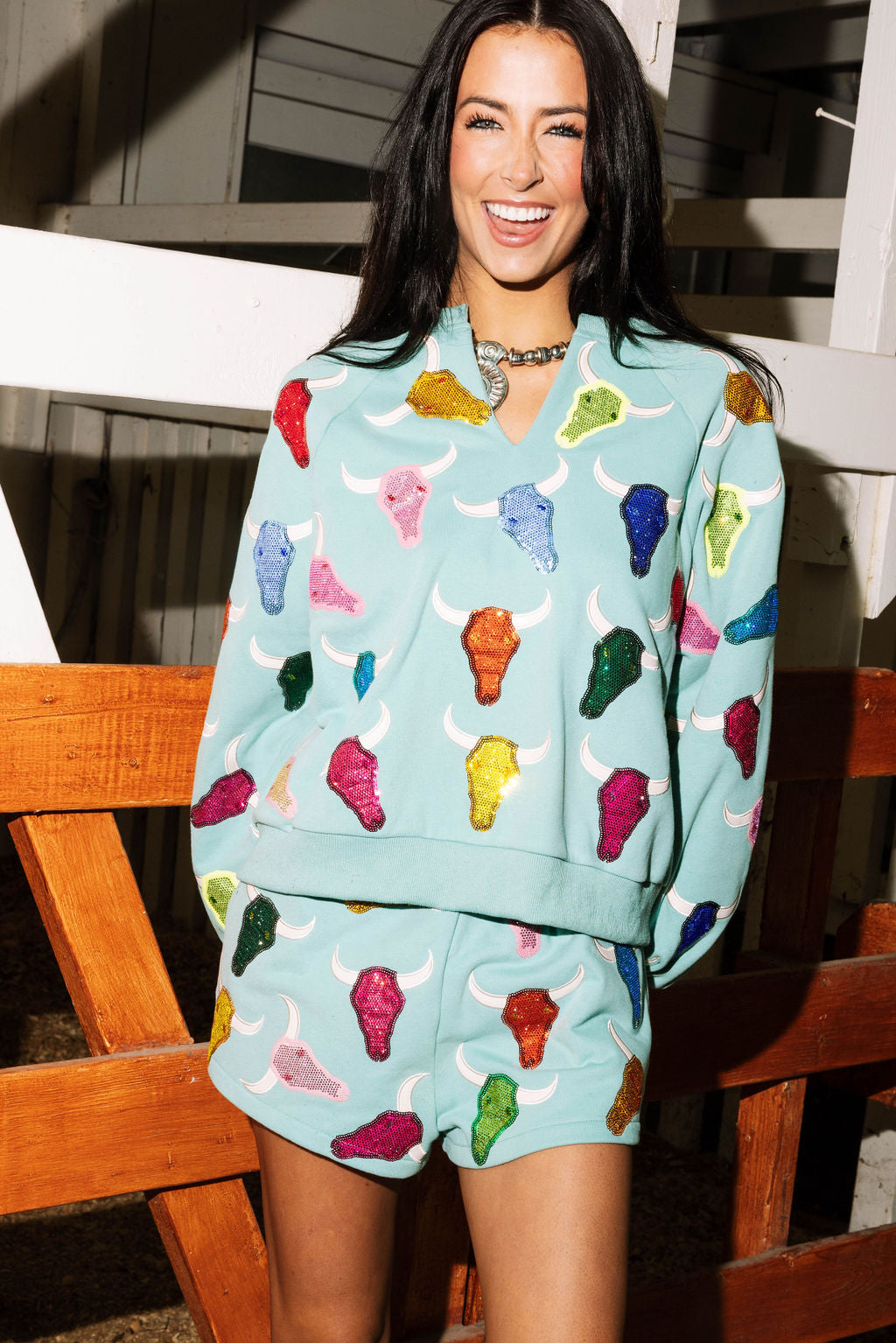 Teal Multi Bull Head Sweatshirt