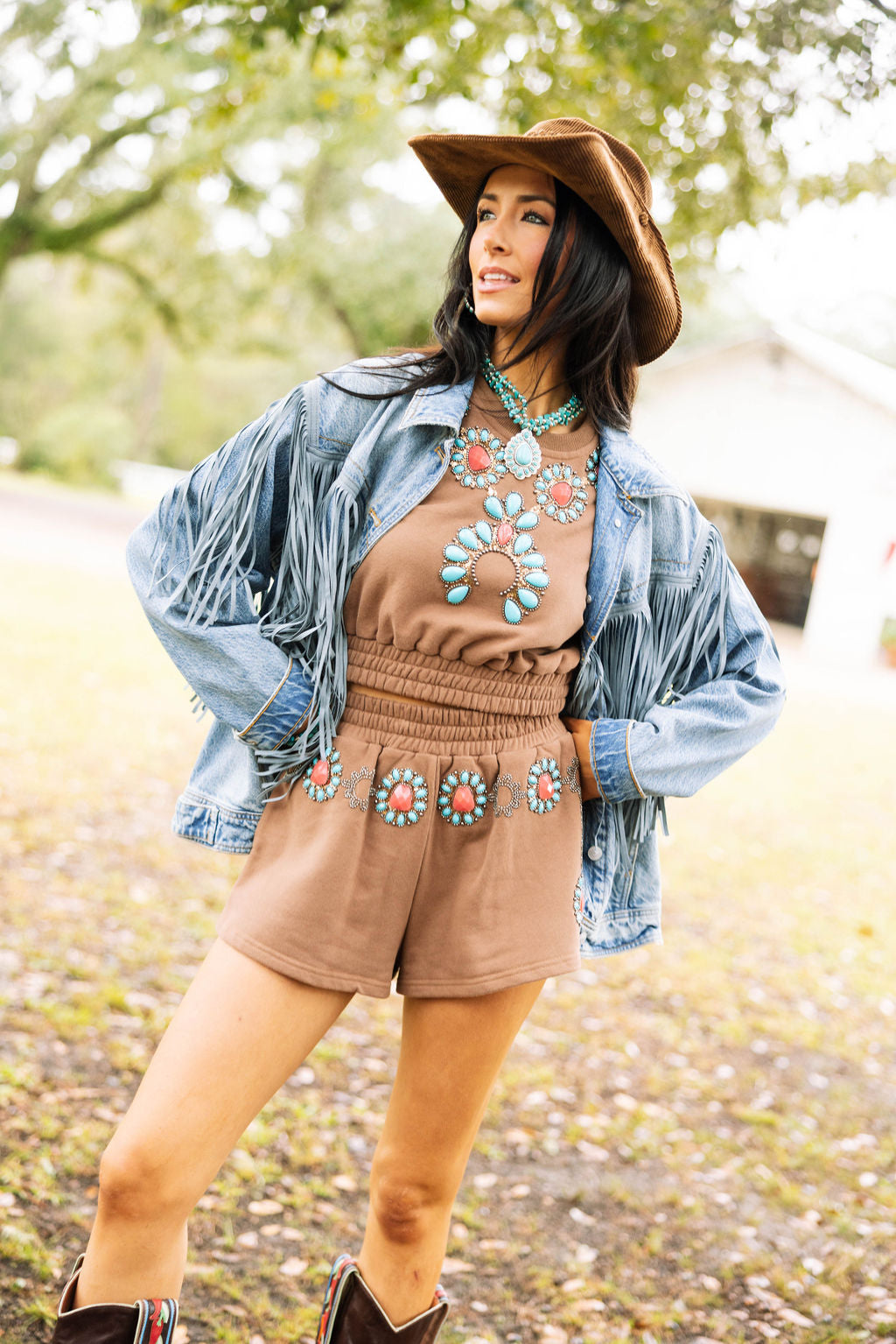 Brown Turquoise Necklace Shorts