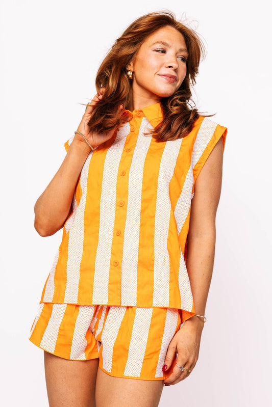 SAMPLE - Bright Orange & White Sequin Striped Set